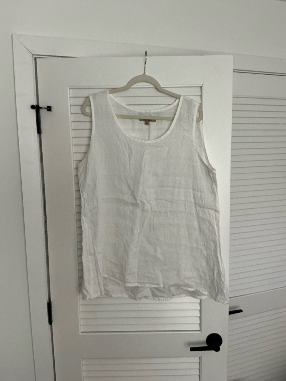 Flax White Linen Scoop Neck Tank Lagenlook artsy casual timeless size Large